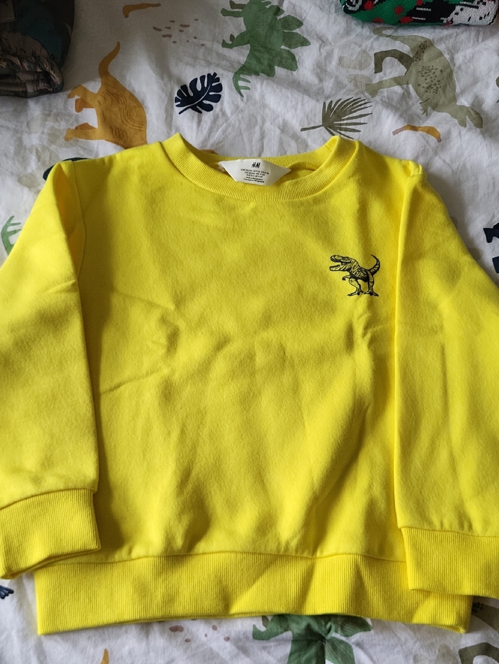 H&M Bright Yellow Sweatshirt with Small Dino Embroidery